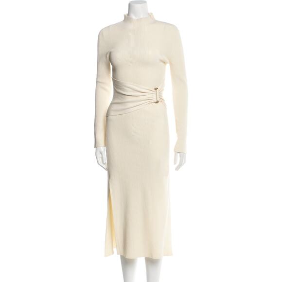 Acler Atherton Drape-Detailed Ribbed-Knit Midi Dress - XS - Cream